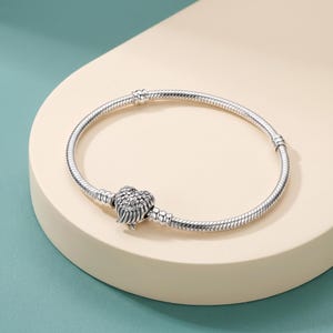 925 Sterling Silver Pandora Style Snake Chain Bracelet with Heart Clasp | Elegant Charm Bracelet for Women | Minimalist Jewelry Gift