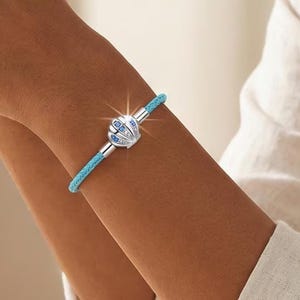 Blue Braided Bracelet with Silver Shell Clasp | Blue CZ Stone Bracelet | Ocean Inspired Jewelry Gift pandora style