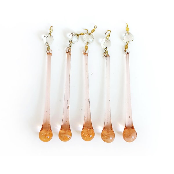 Set of 5 Murano chandelier part ornament Rose drop shaped lamp parts Sconce boho glass teardrops Rare glass drops Glass replacement supplies