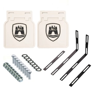 VW Beetle Mud Flaps Set White with Wolfsburg Emblem Fits 1950-1975 Bug Ghia Type3 1100 1200 1300 1302 1303 Classic Car Accessory (25-3153)