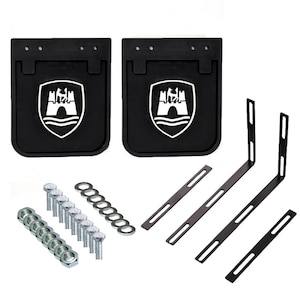 Wolfsburg Emblem Black Mud Flaps Set With Brackets for VW T1 T2 Bus 1950-1979 Volkswagen Classic Van Rubber Splash Guard Kit (25-3154)