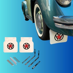 Vintage White Rubber Mud Flaps Pair Set Compatible Classic VW Cars 1950-1979 Bug Kafer Beetle Karman Ghia Type 3 T1 Split T2 Baywidow