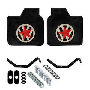 Black VW Logo Rear Mud Flaps Set for Volkswagen Beetle 1968-1979 Bug Kafer Classic Car Rubber Splash Guards Kit with Hardware (25-3207)