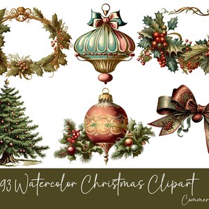 93 Traditional Holiday Clip Art Bundle | Christmas Clipart Set | Trees, Wreaths, Bows, Bulb Ornaments |  PNG | Digital Download | 300 DPI