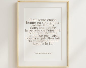 Christian wall poster, digital, in French, "Ecclesiastes 3:11"