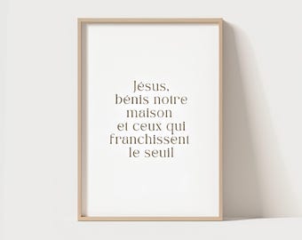 Christian wall poster, digital wall art: "Jesus blesses our home and those who cross the threshold"