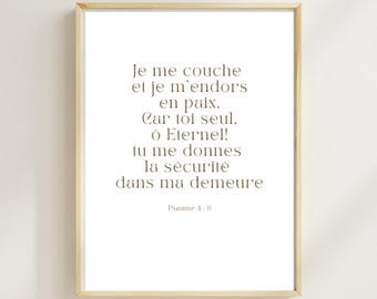 Christian wall poster, digital, in French, "Psalm 4:8"