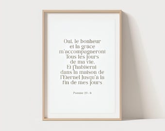 Christian wall poster, in French, digital, "Psalm 23:6"
