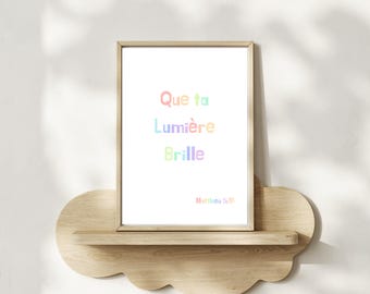 Christian wall poster, children's room decoration, digital "Let your light shine"