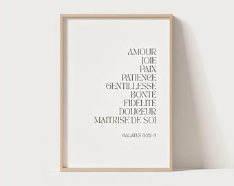 Digital poster, Christian, wall art in French, "Galatians 5:22-3"