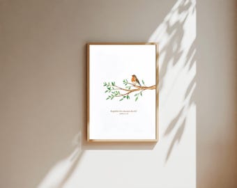 Christian wall poster, watercolor illustration "Matthew 6:26", wall art, in French