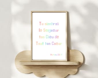 Wall poster, Christian, children's room decoration, "Matthew 22:37", digital