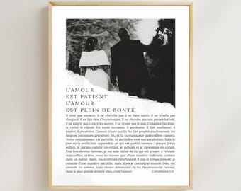 Personalized couple art, in black and white, 1 Corinthians 13 - custom portrait gift