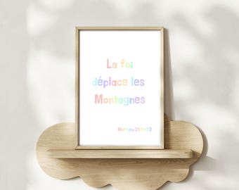 Children's Christian wall poster, "Faith moves mountains", digital