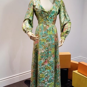 Vintage Robe Dress Full Length Lurex Impressionism Pattern