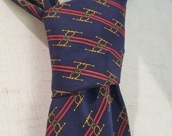 80年代ヴィンテージ ブルー グッチ シルク ホースビット ネクタイ