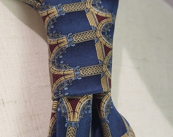 Vintage Christian Dior Navy Arch Pattern Silk Tie Made in Italy