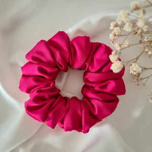 Hot Fuchsia Satin Hair Scrunchie, Handmade Silk Scrunchie, Elegant Hair Accessory, Large Satin Scrunchie, Perfect Gift for Her