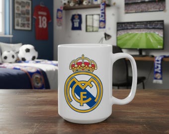 Real Madrid Mug White Ceramic Coffee Cup Soccer Fan Gift