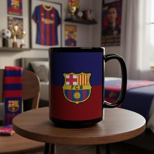 Barcelona Mug Barça Fan Coffee Cup Cule Gift Soccer Black Glossy Ceramic Travel Digital