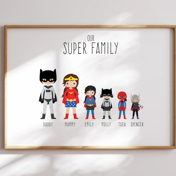 Personalised Superhero Family Print Superhero Poster Superhero Illustration Custom Superhero DC Comic Superhero Marvel Portrait Print Art