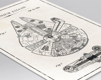 Star Wars Blueprint Millennium Falcon Star Wars Movie Poster Print Patent Poster Millennium Falcon AT-AT print X-Wing Print Mandalorian