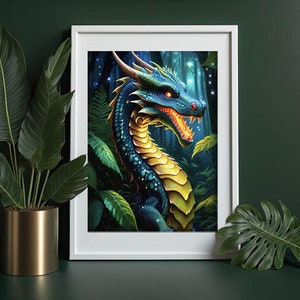 Digital Dragon Art Print, Beautiful Printable Dragon Wall Art
