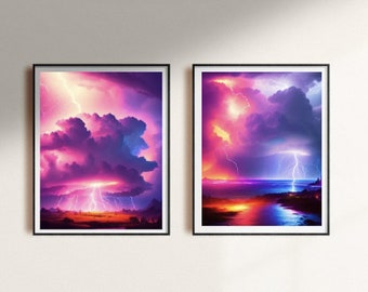 Original 2-Piece Storm Art, Digital Print For Walls, Mystical Stormy Landscape