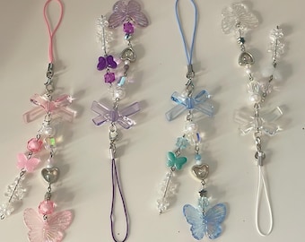 Cute coquette phone charms, butterfly and bow phone straps, matching charms