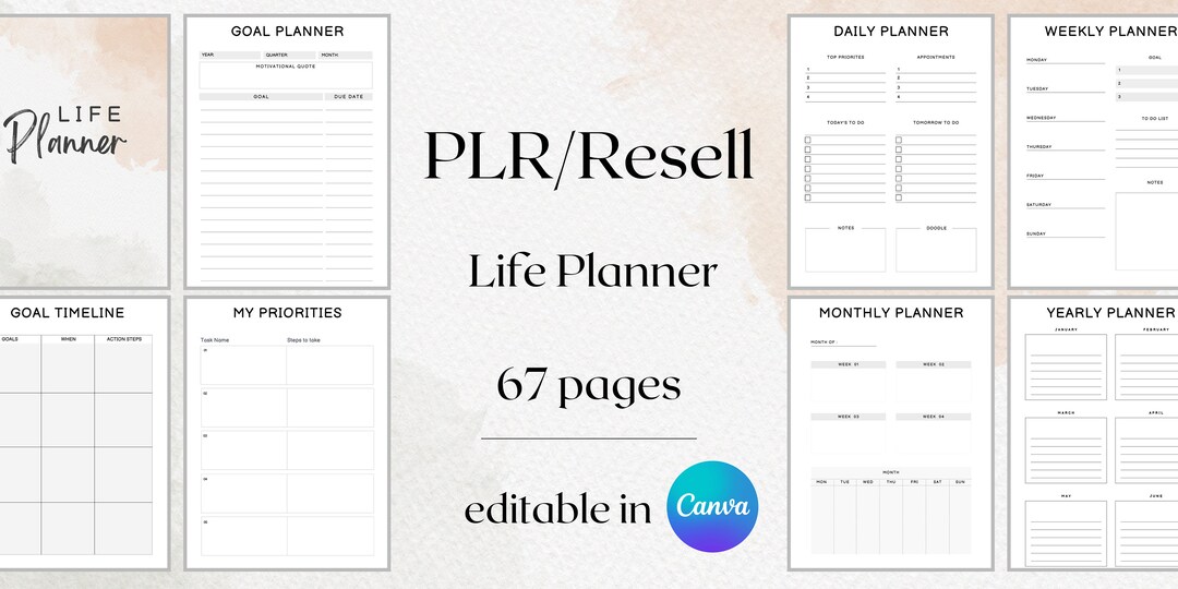 PLR Life Planner Printable Canva Template Resell Rights - Etsy