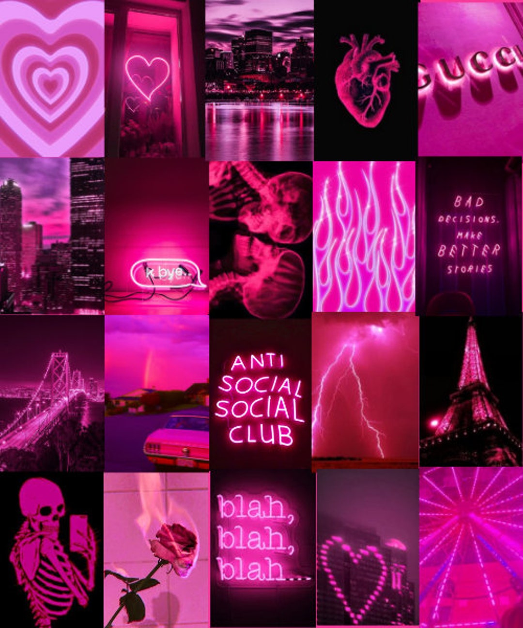 60pcs Hot Pink Wall Collage Kit Boujeerich Aesthetic Pink - Etsy