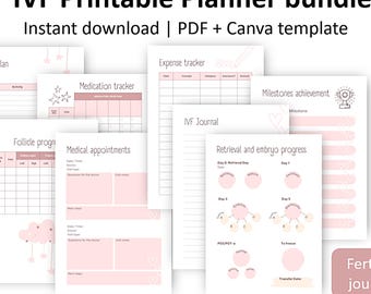IVF Planner Bundle: Fertility Journal, Medication & Embryo Tracker | Printable PDF + Canva Template