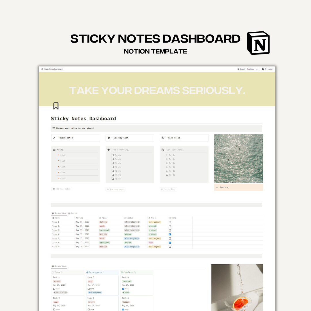 Sticky Notes Notion Template Personalized Sticky Notes Notion Etsy