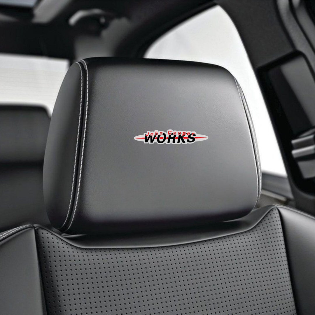 5x Mini Cooper Headrest Leather Sticker Decals - 10cm X 4.4cm (Set Of 5)