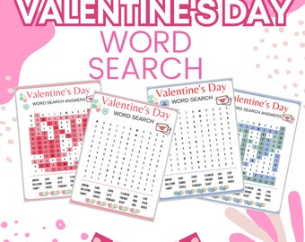 Valentines Day Kids activity, V- Day Day Party Games, Printable fun, word search, School fun