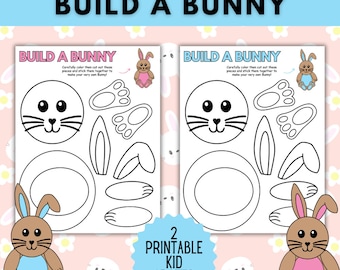Construye un conejito: manualidad para cortar y pegar/Actividades de primavera para niños/Actividades preescolares imprimibles para cortar y pegar/Actividad de Pascua/Imprimible de Pascua
