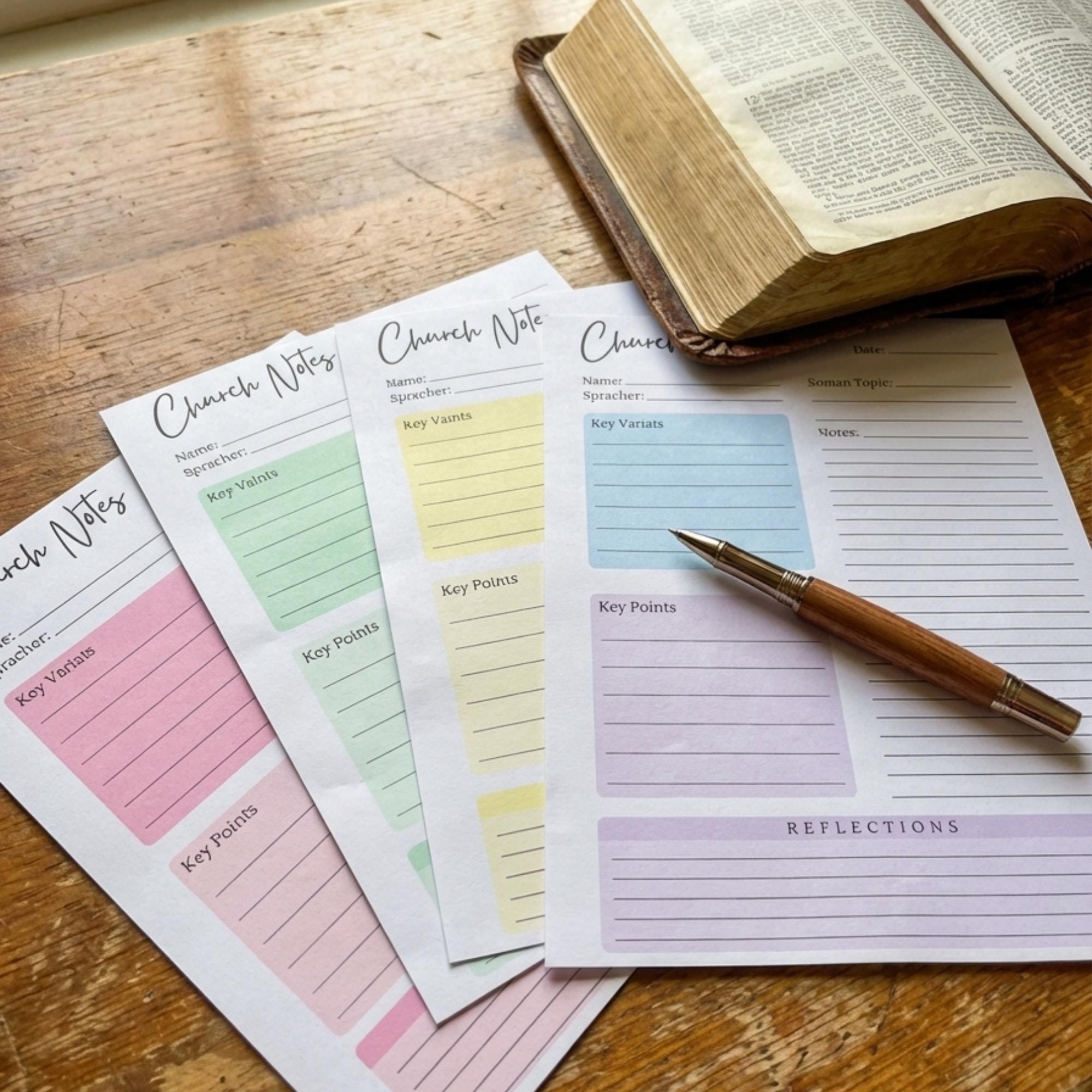 Printable Church Sermon Notes Template, Christian Bible Study Worship ...
