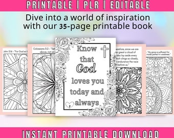 Libro para colorear de estudio bíblico para adultos, PLR cristiano, indicaciones de versículos bíblicos, PLR devocional, libro de ejercicios para colorear de las Escrituras