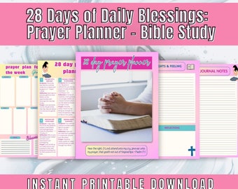 Women's 28 day Prayer Planner| Prayer guild| Bible plan |Christian PLR | Devotional| Journal| women’s ministry| Canva | Scripture study