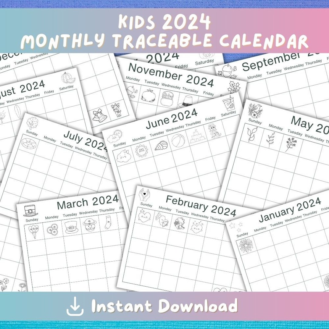 Printable Kids 2024 Calendars Learning Calendars Tracing Fun Homeschool Calendars, Kids ...