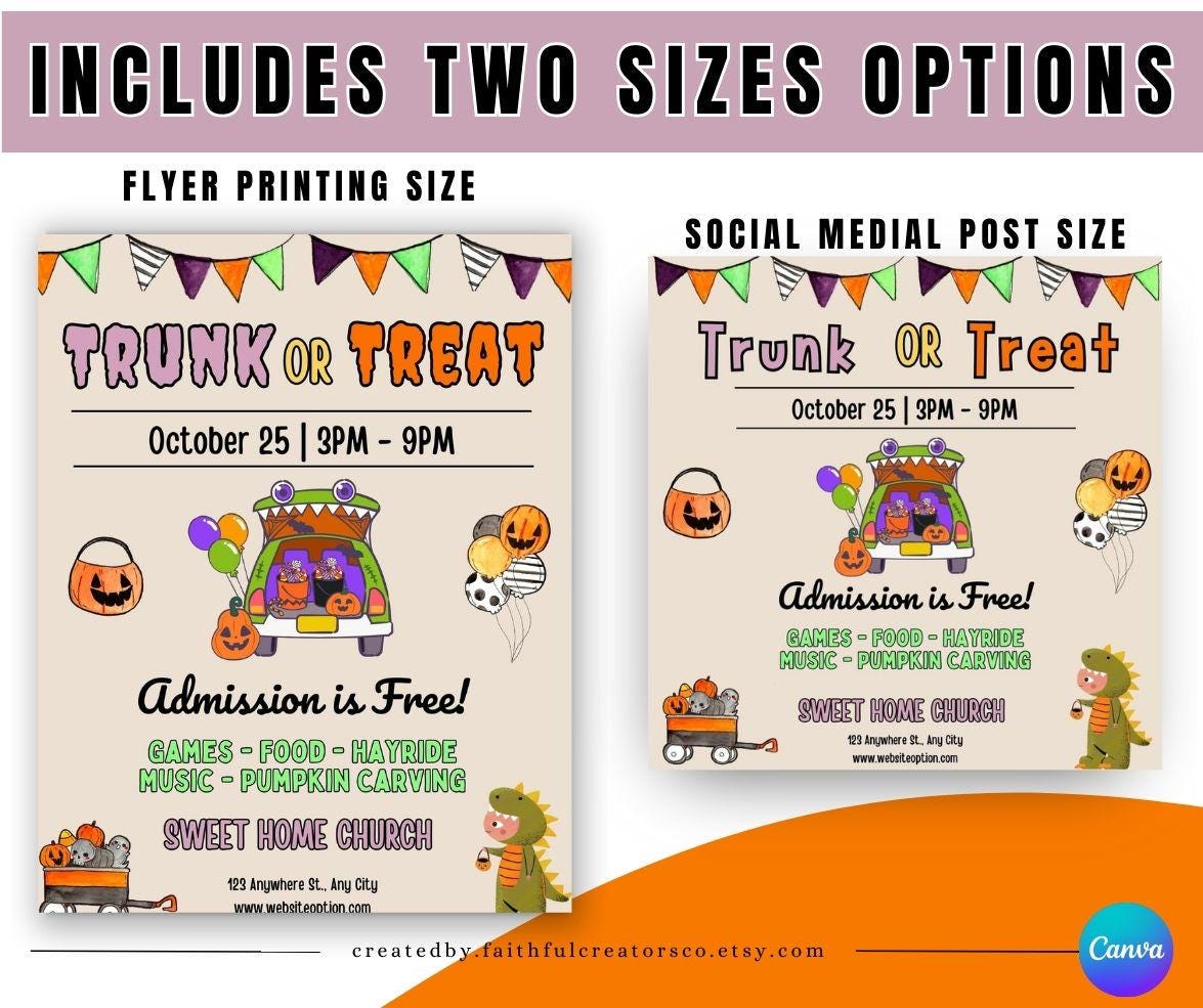 Trunk or Treat Flyer Template | Editable in Canva | Digital Download ...