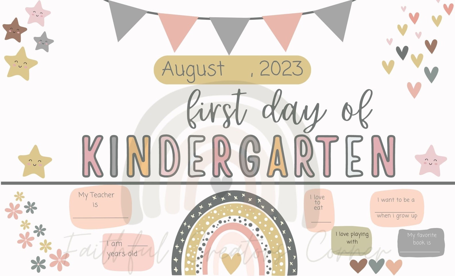 First Day of Kindergarten Sign, PLR Template, First Day of School Sign ...