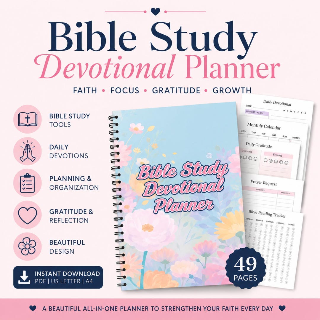 Bible Study Devotional Planner Printable PDF, Christian Faith Journal ...