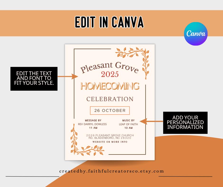 Church Homecoming & Fall Event Flyer – Editable Canva Template - Etsy
