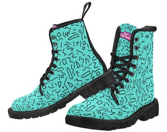 Retro retro vintage jaren 90 grunge dames veterschoenen canvas combat teal en zwarte laars trendy punk-rock gedurfd gotisch urban streetwear