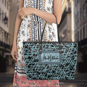 Electric Shift - Teal Schwarz Retro gemusterte Leder Einkaufstasche Geschenk für ihren Hochzeitstag Geburtstag Geschenk Luxus Geldbörse Schultertasche