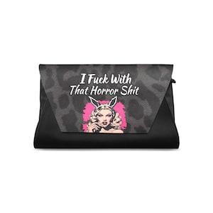 Me jodo con esa mierda de terror - Estampado de leopardo negro - Bolso de mano para ella, bolso de mano de cuero con cierre en la parte superior, bolso de maquillaje, billetera, monedero