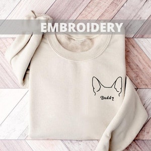Aangepaste hondenoren geborduurd sweatshirt, gepersonaliseerde hondenliefhebber trui, hondenoverzicht, geborduurde dierenliefhebber, gepersonaliseerd voor hondenbezitters