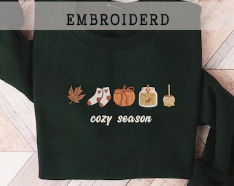 Besticktes Gemütliches Jahreszeiten-Sweatshirt, Herbstmode für Frauen, süßes Herbstshirt, personalisiertes Geschenk für Sie, Herbst-Icons Unisex Hoodie