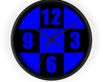 Reloj de cuadros azules, reloj de cuadros, reloj de pared a cuadros, reloj de pared geométrico, reloj de pared moderno, reloj de pared único, reloj de pared moderno